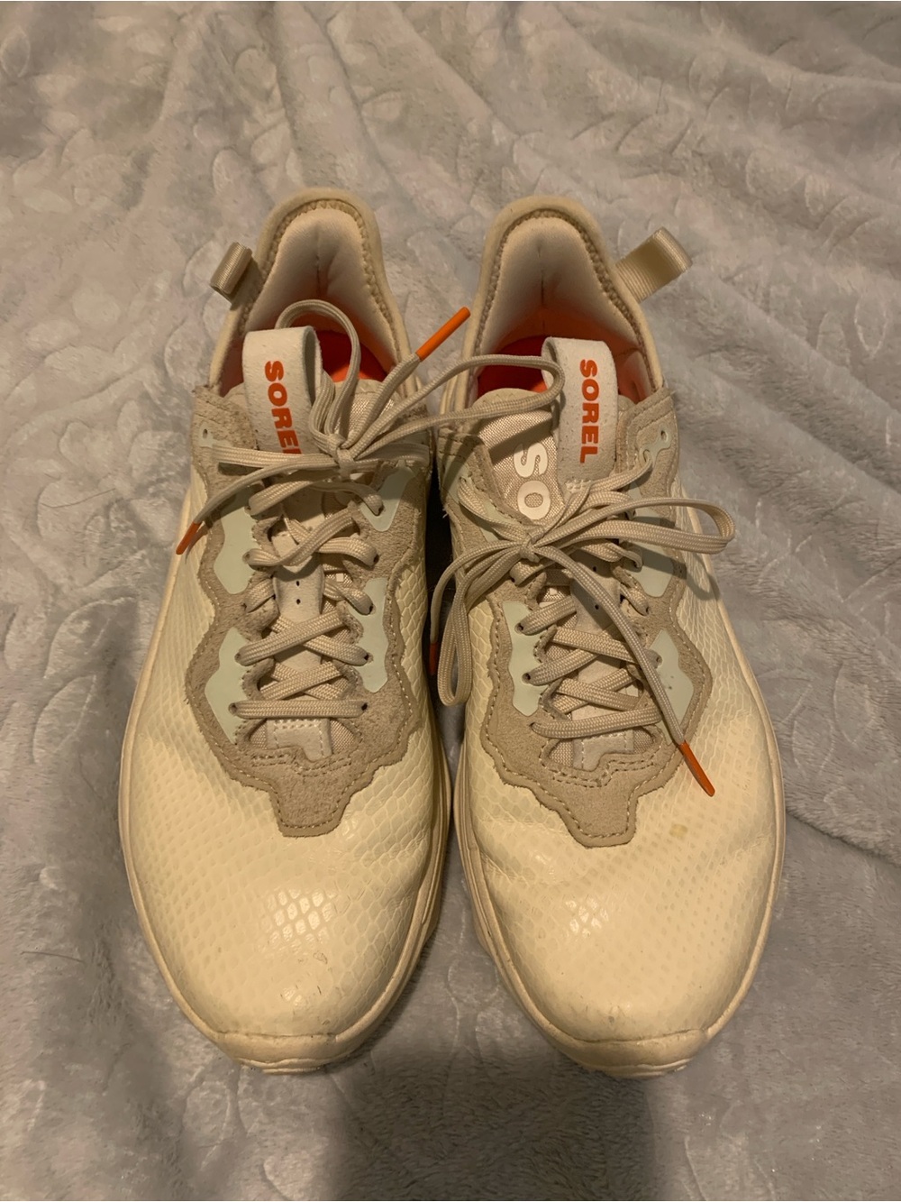 Sorel Cream and Tan Sneakers with Orange Accents sz 8.5
